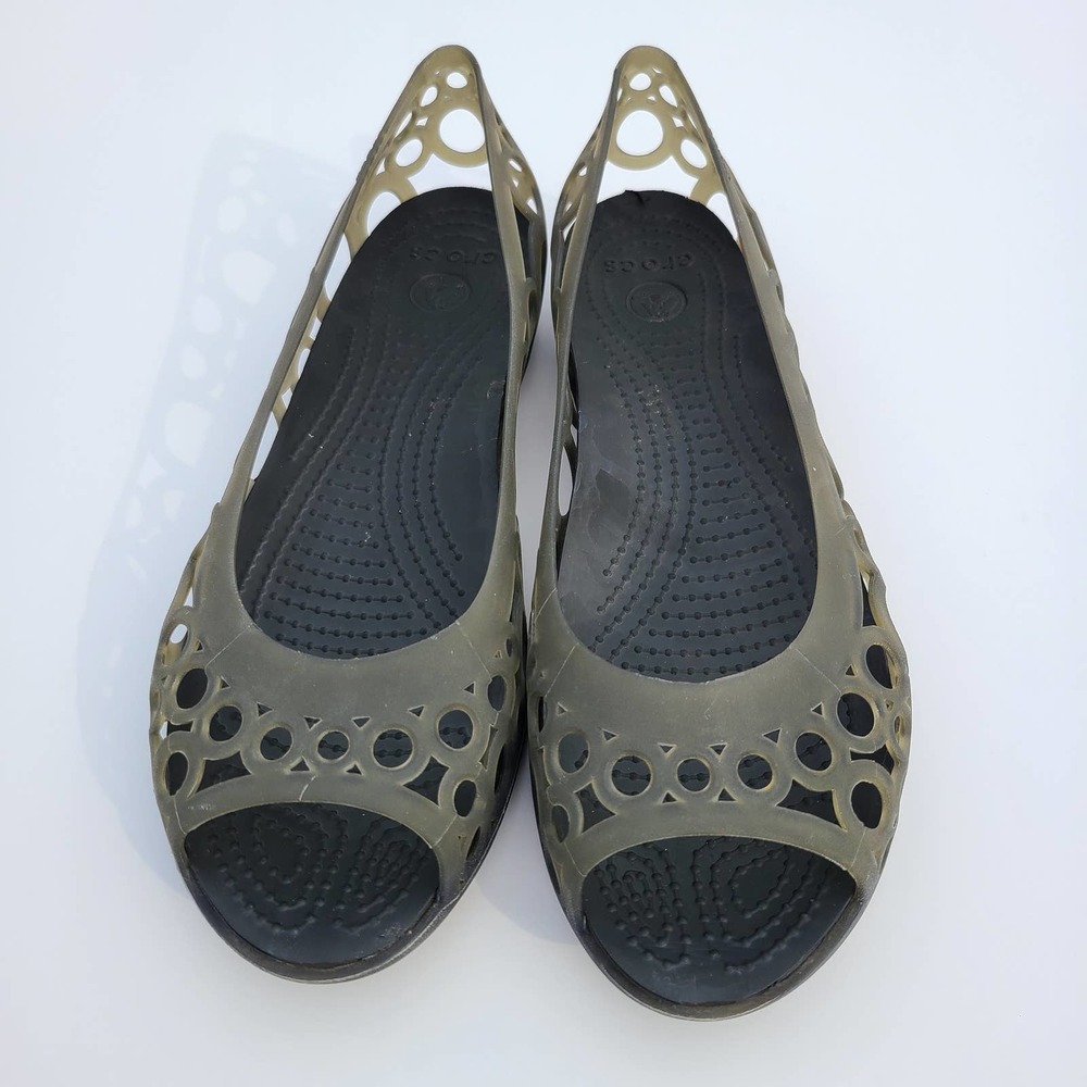 Crocs Adrina Slip On Peep Toe Jelly Shoes Olive Green Women's 6